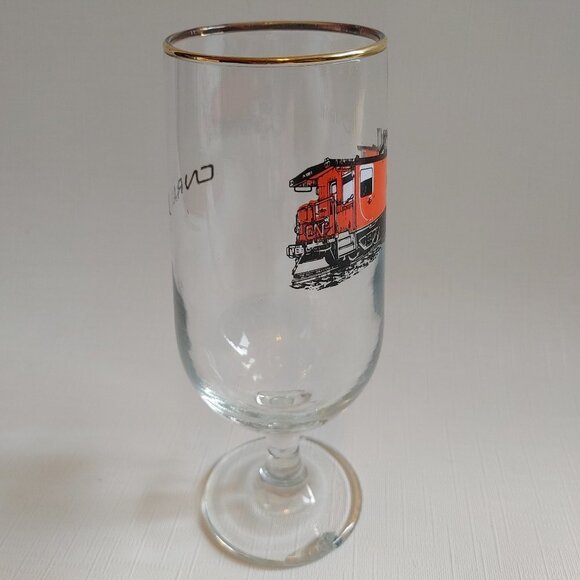 VINTAGE CN RAIL CABOOSE Stemware glass Gold Rimmed With Flaw - Picture 2 of 8